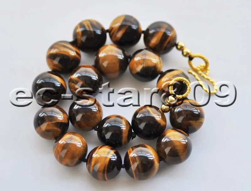

S2330 Big 17" 20mm Yellow Round Tiger'-eye Stone Bead Necklace