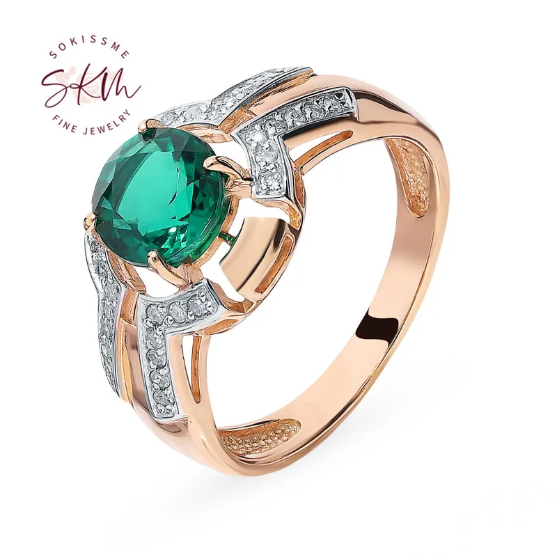 

SKM luxury emeral rings for women 14k rose gold rings brand designer Engagement wedding rings designer Promise Gift for wife