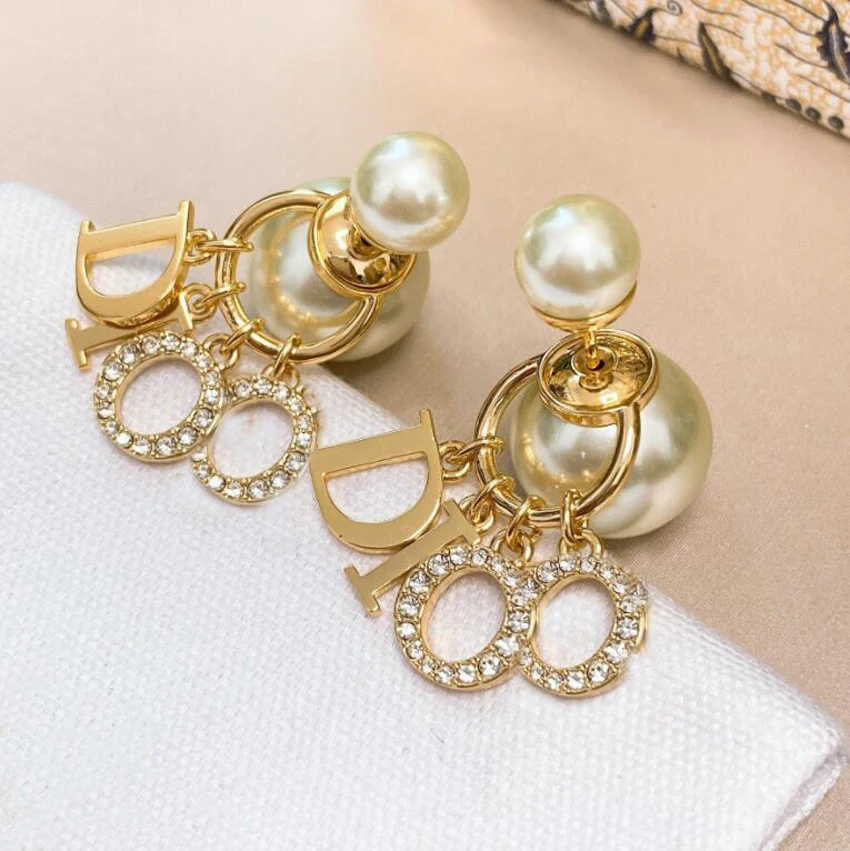 

2021 New Trend Letter Women's Drop Earrings Teardrop Fashion Personality Copper Dangler Pearl Ladies Party Jewelry