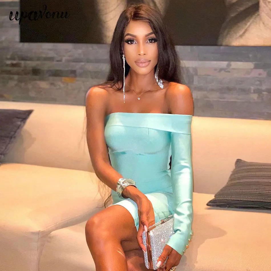 

Free Shipping 2020 New Women Sexy Strapless Bandage Dresses Off Shoulder Long Sleeve Bodycon Club Dress Party Dresses Vestidos
