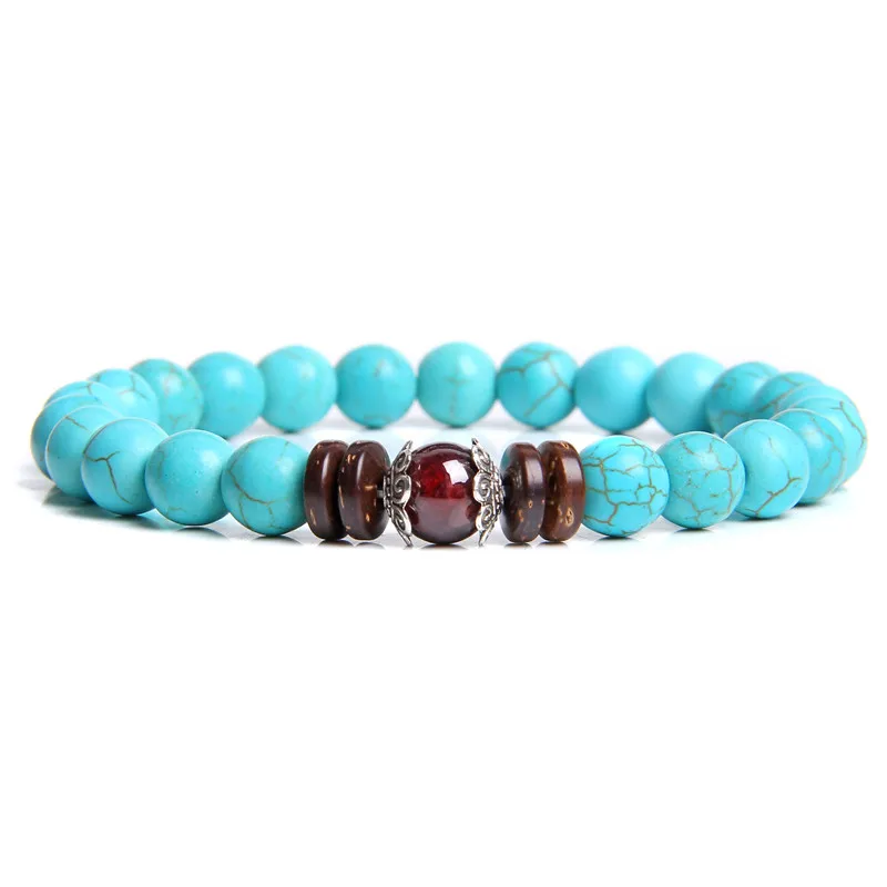 

Handmade Elastic Jewelry Men Map Jaspe Stone Beads Bracelets 8 mm Natural Garnet Buddhism UFO Shape Wood Charm Bangle Women Gift