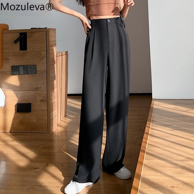 Брюки женские весенне-осенние эластичные с высокой талией свободные однотонные