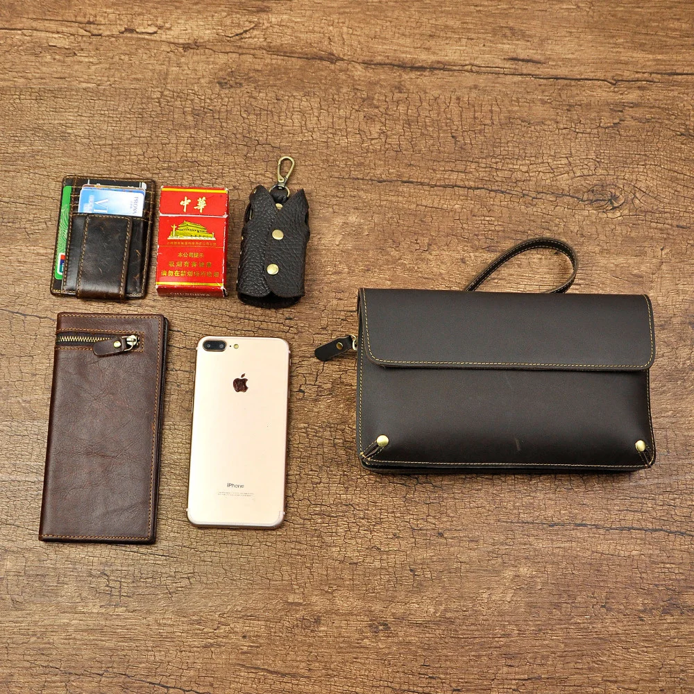 

Quality Leather Fashion Male Organizer Wallet Design Chain Zipper Pocket Wallet Purse Clutch bag 7" Tablet Cellphone Men 5160-d