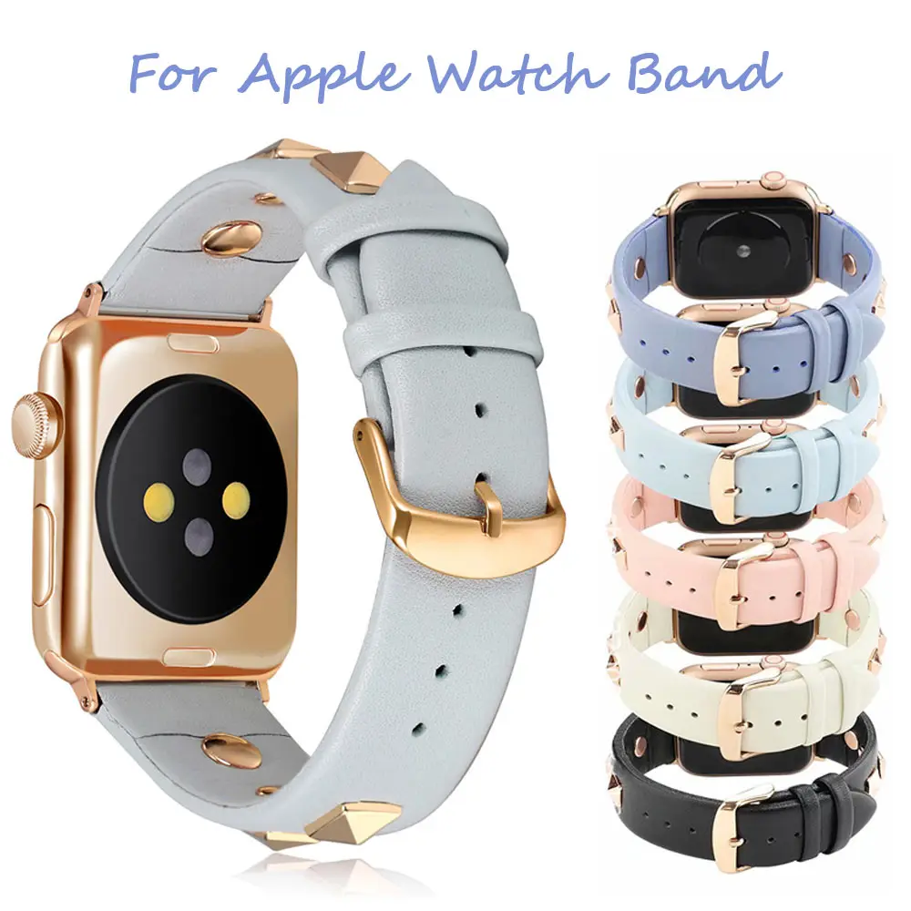 

New Design Rivet Style Watchband for Apple Watch Band Series 7 6 SE 5 4 3 2 Leather Strap 41mm 45mm 40mm 44mm Bracelet 38mm 42mm