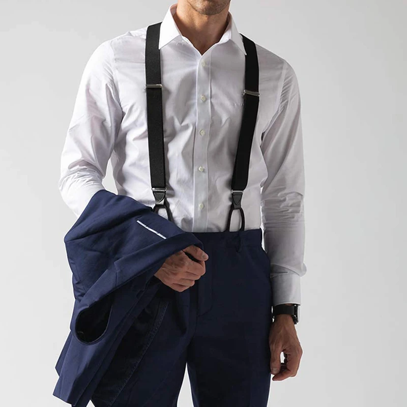 Подтяжки Мужские Винтажные из искусственной кожи Ширина 3 5 см цвет черный |