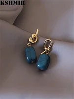 kshmir earrings lake blue stone rope art bright gold temperament 2020 new asymmetrical earrings