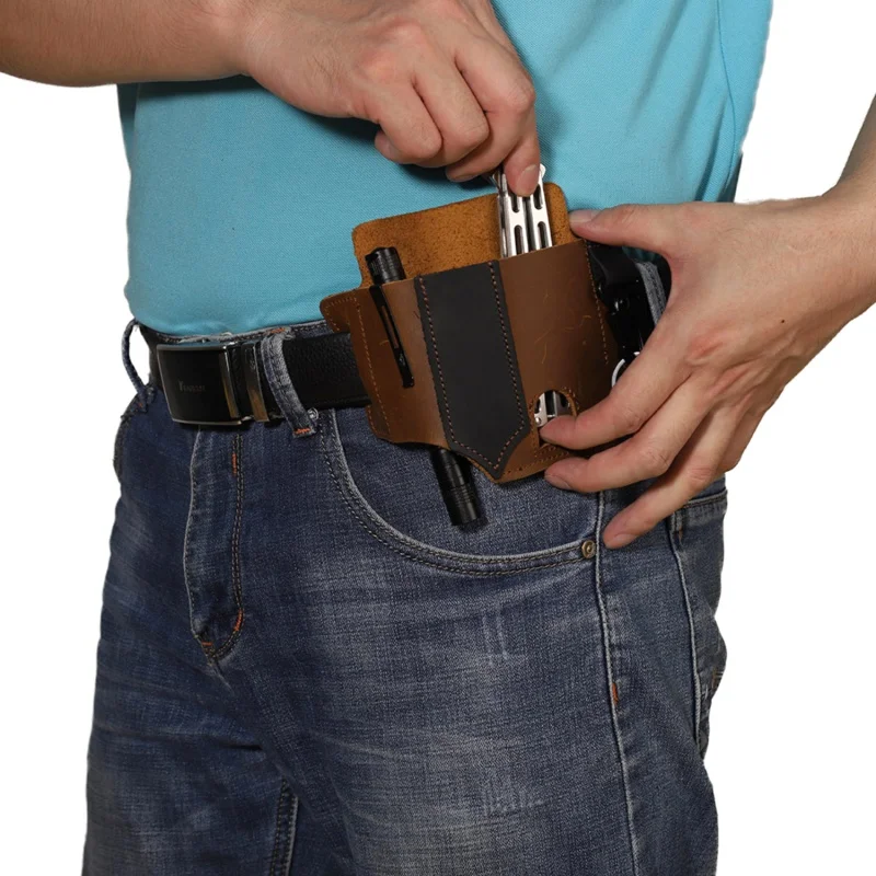 

Leather Tool Sheath Multi-tool Belt EDC Portable Tool Storage Bag For Knife Pen Flashlight hunting Camping Waist Bag Clip