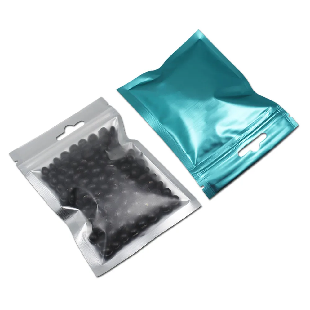 Matte Blue 100 шт./лот Ясно Передняя/черный resealable zip lock Пластик сумка для хранения Розничная ziplock поли мешок с отверстием для подвешивания - Цвет: Matte Blue