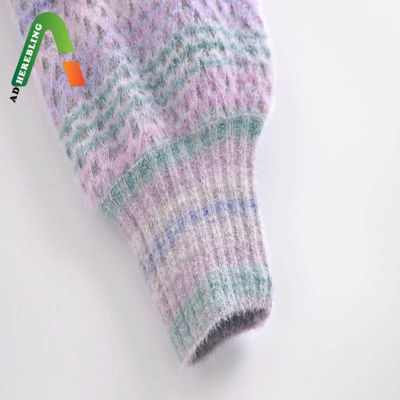 Женский Укороченный джемпер Adherebling Za повседневный пушистый в полоску свитер на