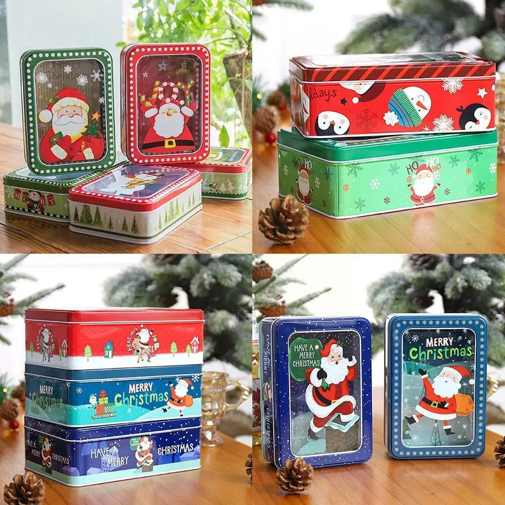 

New Year Gift Packaging Tin Box Merry Christmas Santa Clear Claus Event Favors Snowmen Party Candy Cookies With Window F1v1