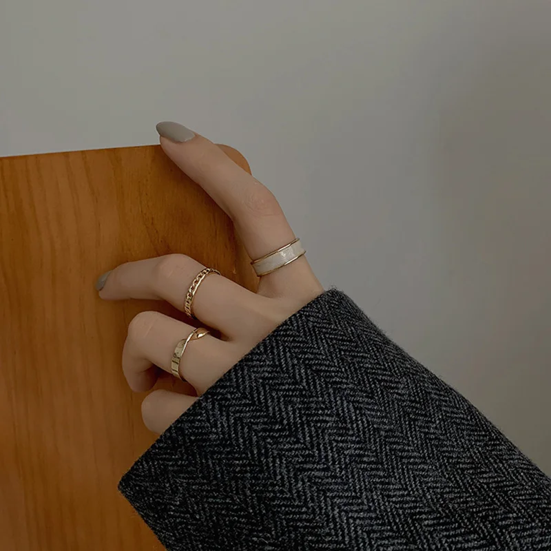 

SNCSDK 2021 New Trendy Three-piece Men's Ring Female Fashion Temperament All-match Index Finger Women's Open Ring паѬне кола