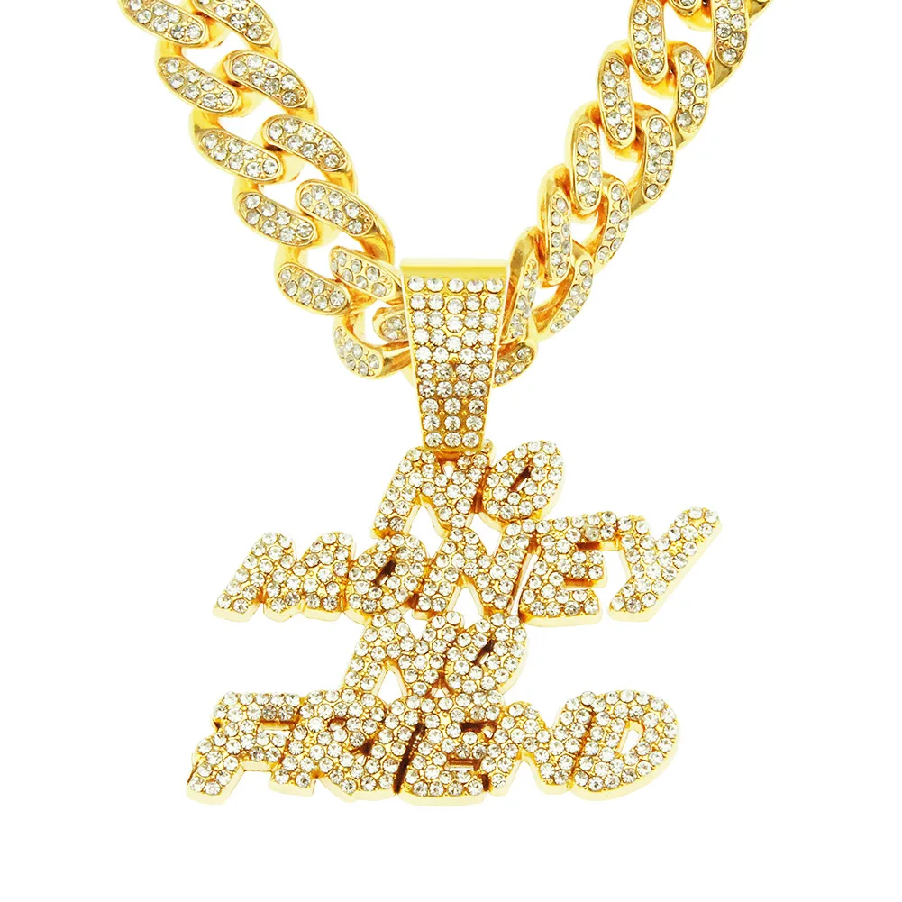 

European And American Hip Hop Full Diamond Letter Pendant Trend Men's Cuban Chain Bone Jewelry Necklace