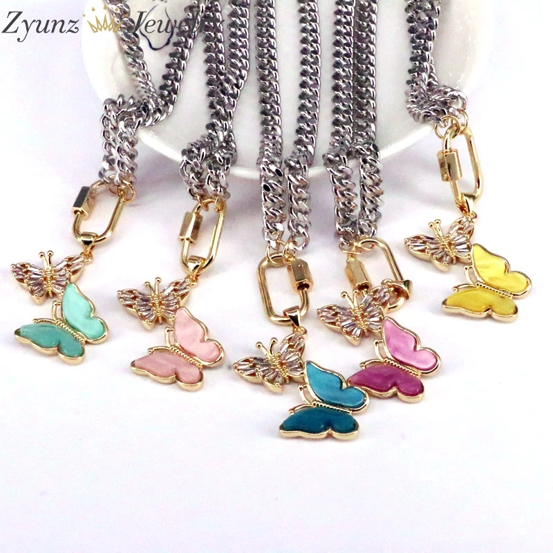 5PCS Micro Pave CZ Butterfly Pendant Necklace for Women Party Statement Fashion Cuban Chain Jewelry Gifts | Украшения и
