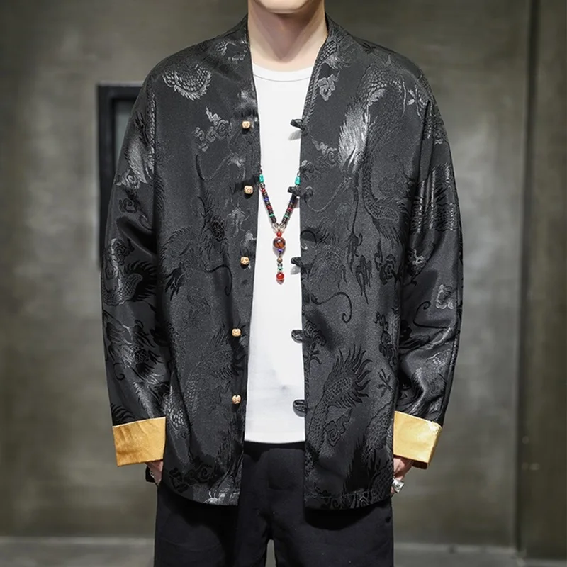 Рубашка с китайским драконом костюм Тан длинным рукавом Китайский Новый год