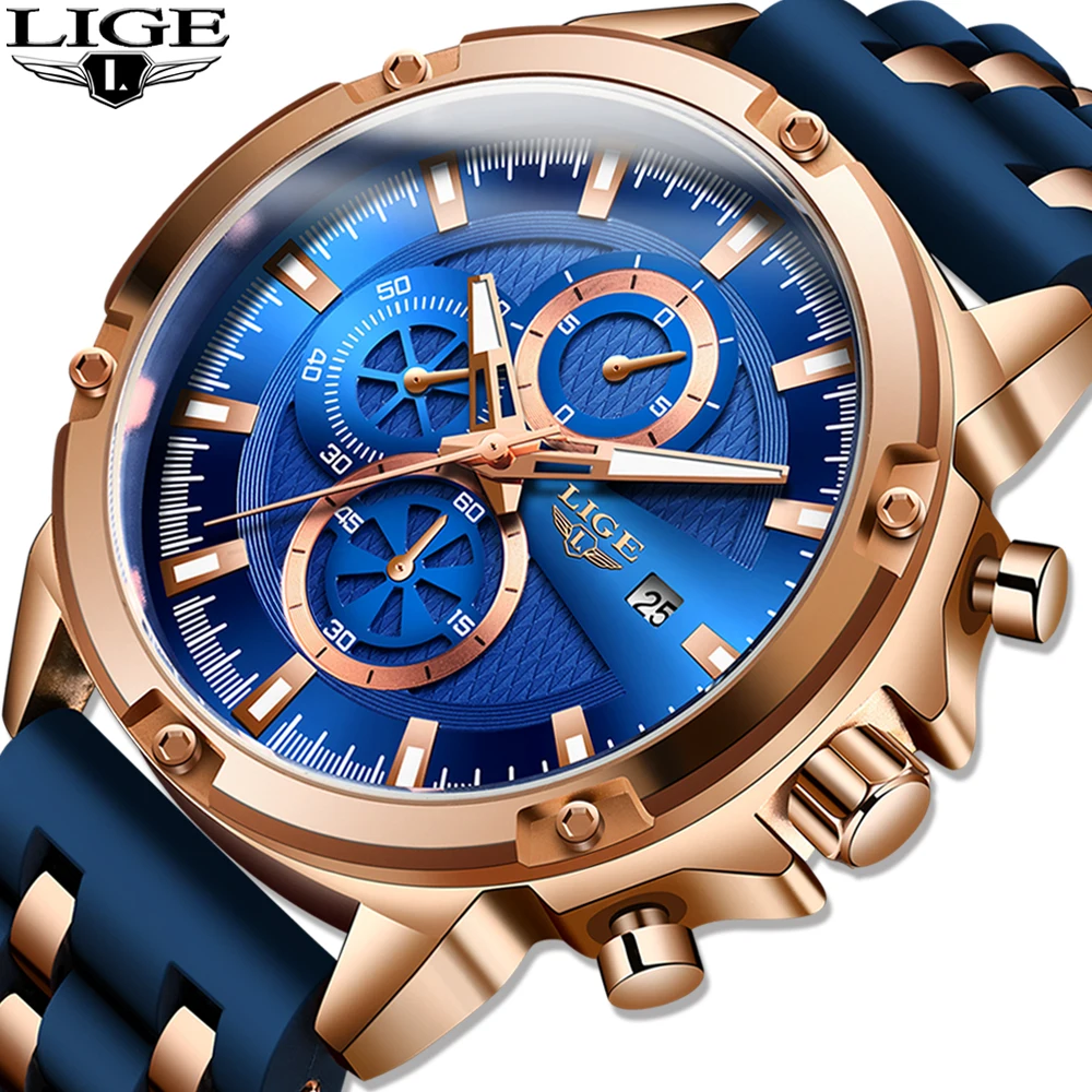 Мужские водонепроницаемые кварцевые часы с силиконовым ремешком в стиле