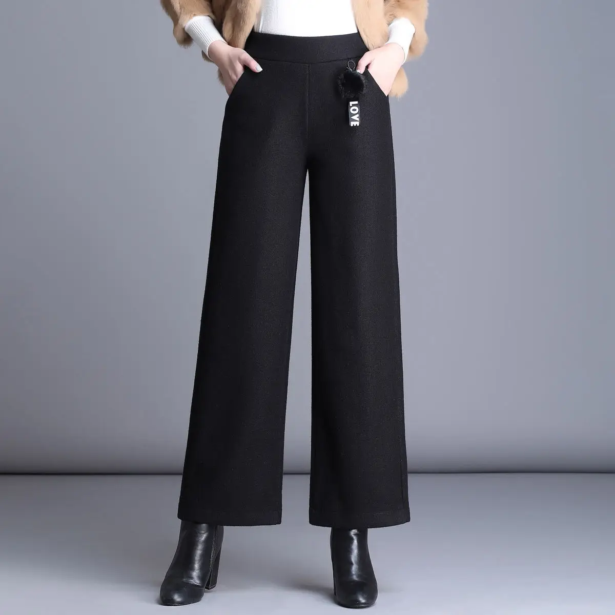 Женские шерстяные брюки с высокой эластичной талией повседневные Прямые
