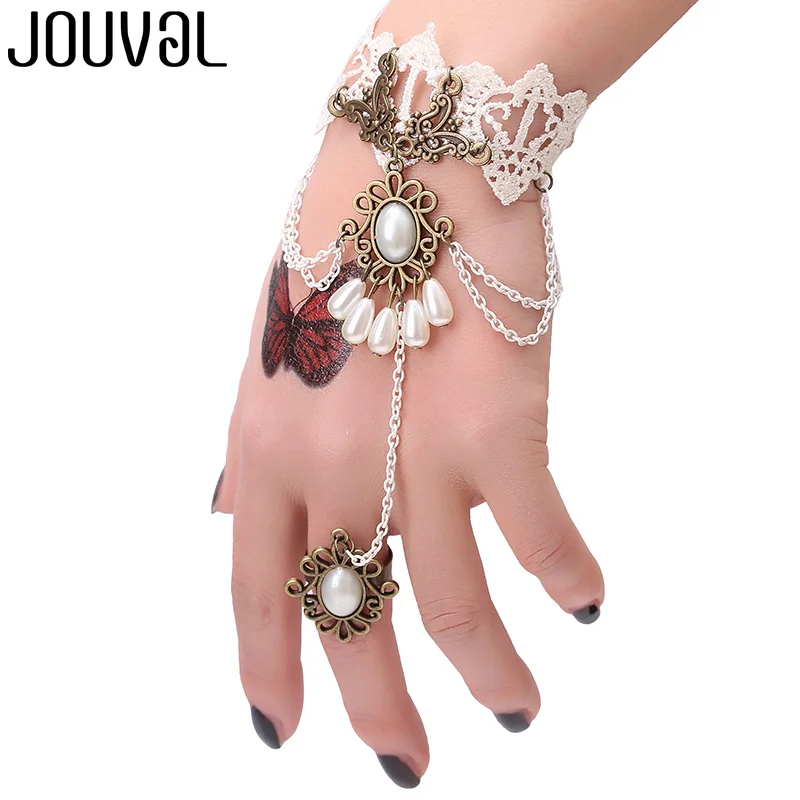 JOUVAL готический браслет для женщин черный кружевной на палец цепочка и с