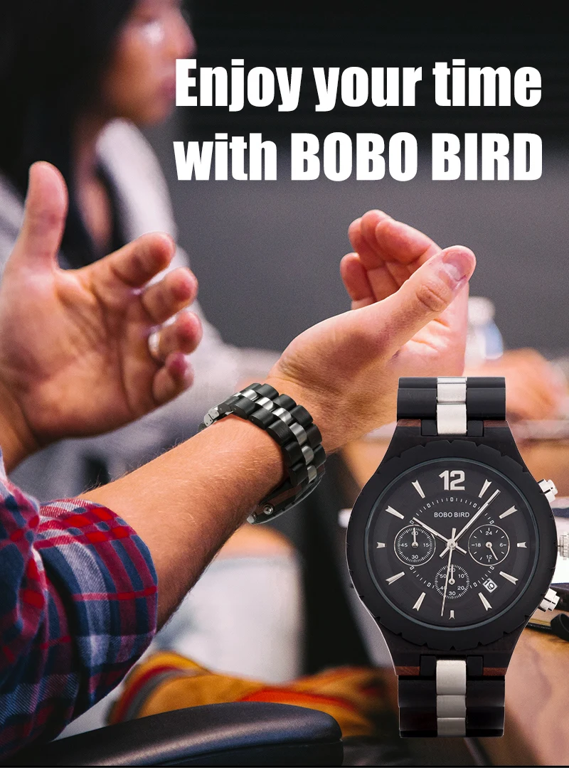 BOBO BIRD классические мужские часы Роскошный Деревянный металлический хронограф автоматическое отображение даты reloj hombre красивый подарок C-hR22 Прямая поставка