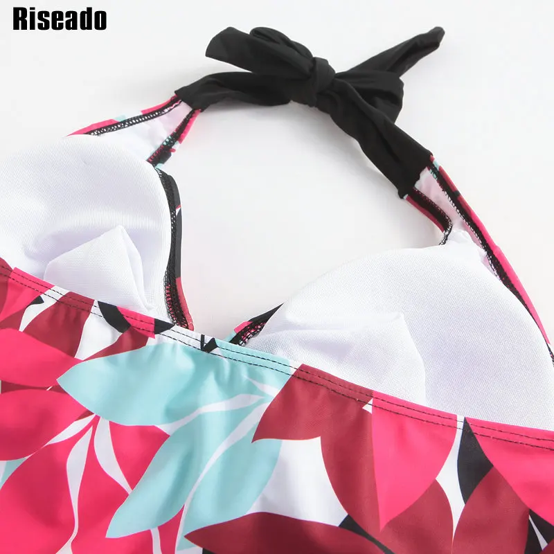 Riseado, сексуальный купальник, женский, новинка, танкини, из двух частей, купальник, Холтер, пуш-ап, с принтом в виде листьев, купальники размера плюс, XXXL