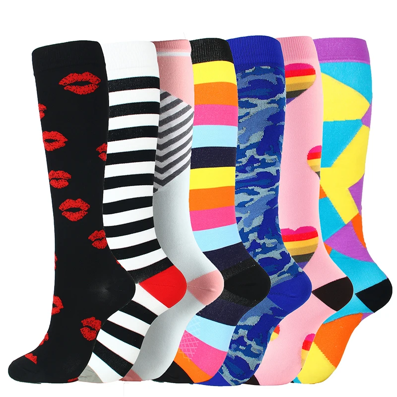 Compression Sock 7 Pairs/Lot Mix Running Unisex Nurses Flight Travel Leg Pressure Compress Running Cycling Socks