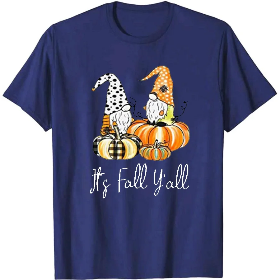 

Funny Gnome Pumpkin Graphic Shirt It's Fall Yall T-Shirt Halloween Tee Funny Halloween Pajamas Short Sleeves Hipster Casual Tee