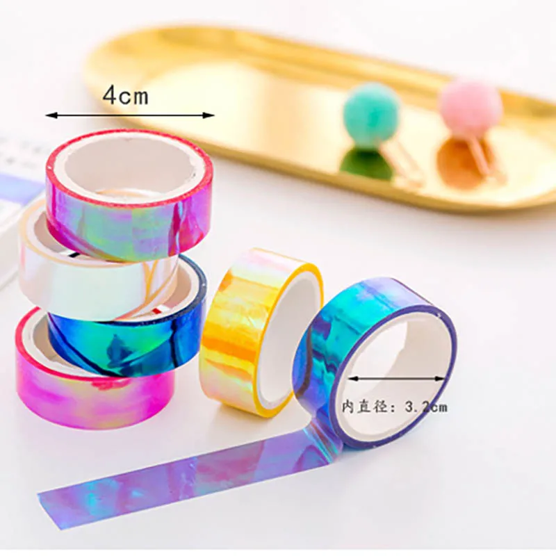 Kawaii Голографическая лента Washi милые красочные Скрапбукинг изоляционная DIY Washitape