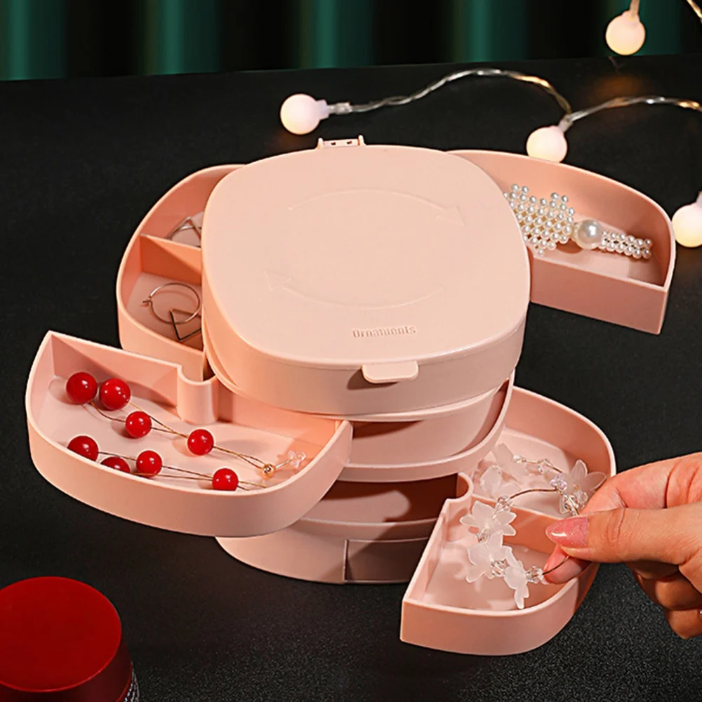 

Rotating Jewelry Box 4 Layers Large-Capacity Jewelry Cosmetic Bracelet Ring Necklace Storage for Women Girls Desktop Organizador