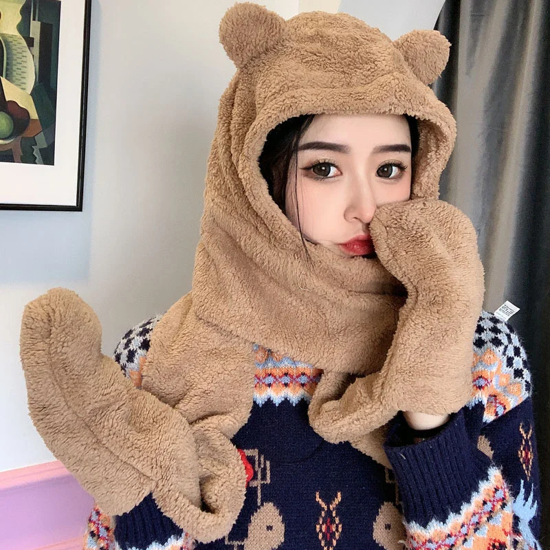 

Factory straight Jenny with bear ears hat scarf one lovely girl student winter cold proof warm