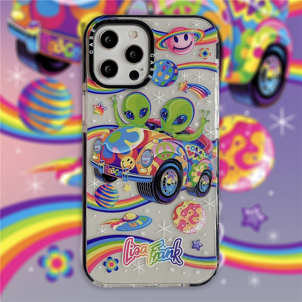 ins cute saucerman liea frank stickers rainbow label phone case for iphone 13 12 mini 11 pro x xs max xr 7 8 plus se clear cover free global shipping
