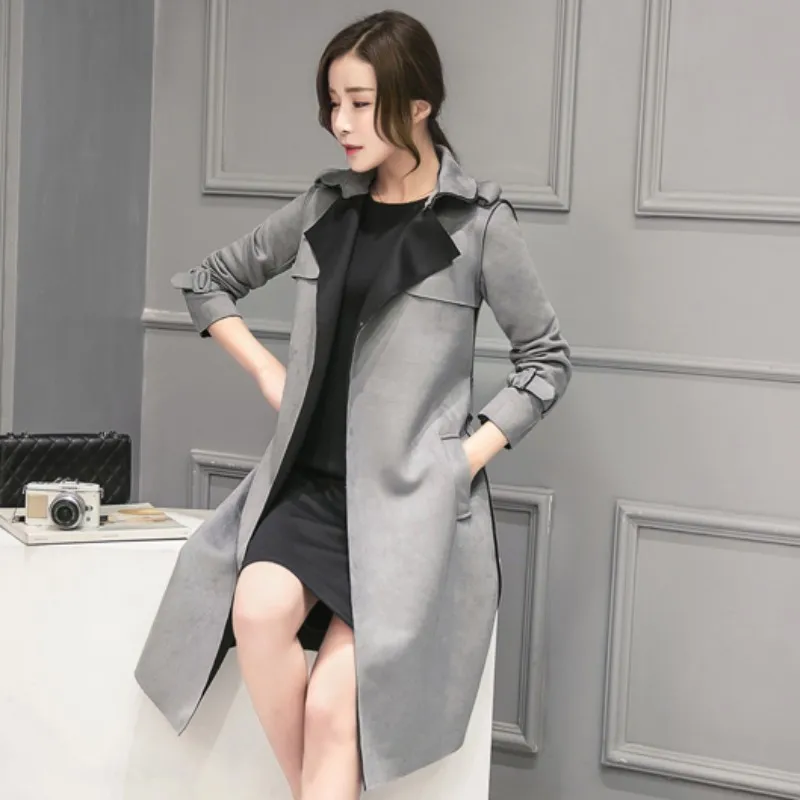 НОВАЯ ЕВРОПЕЙСКАЯ МОДА Длинная женская куртка из искусственной кожи замша