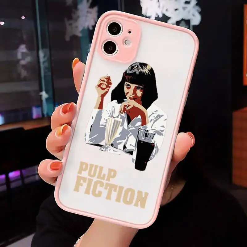 

Pulp Fiction Phone Case For iPhone 12 11 Mini Pro XR XS Max 7 8 Plus X Matte transparent Pink Back Cover