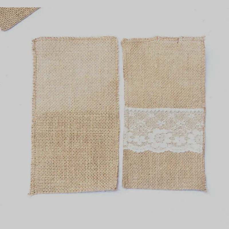 10 шт. джутовый Hessian из мешковины с кружевом, держатель для вилок, столовое серебро, карманы, органайзер для посуды, для свадьбы, буфета, Рождественского фестиваля