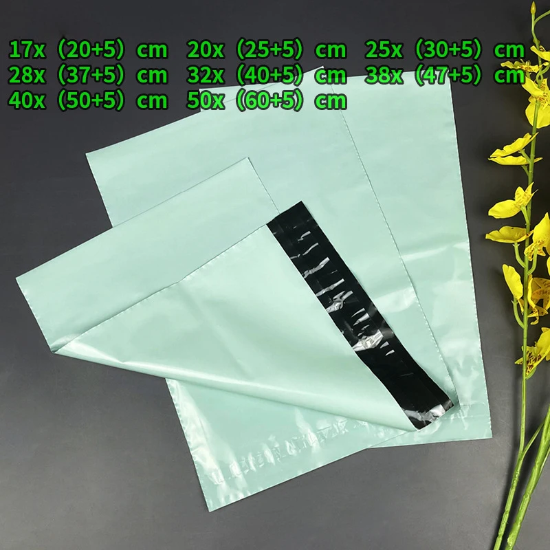 

100Pcs 7 Size Poly Mailer Light Green Plastic Courier Bag Gift Packaging Shipping Bags Business Mailing Envelope Express Pouches