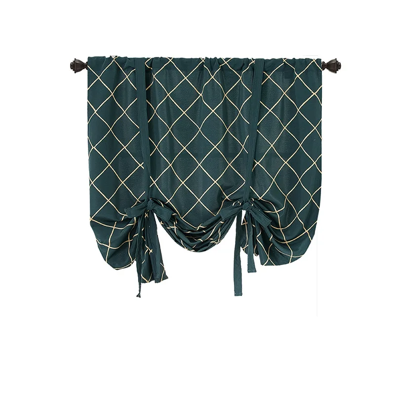 

New Geometric Embroidery Waterproof Roman Curtain Nordic Semi Shade Window Curtains Kitchen Curtain