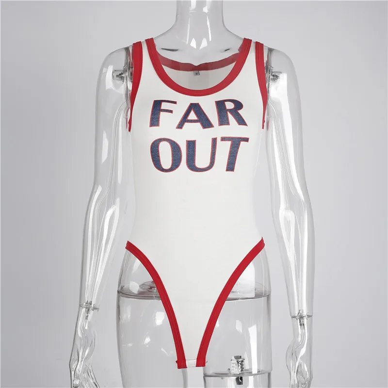 Sexy Letter Printed Bodysuit Slim Vest Body Shaping Female Jumpsuit Round Neck Women's Siamese Bottoming Shirt