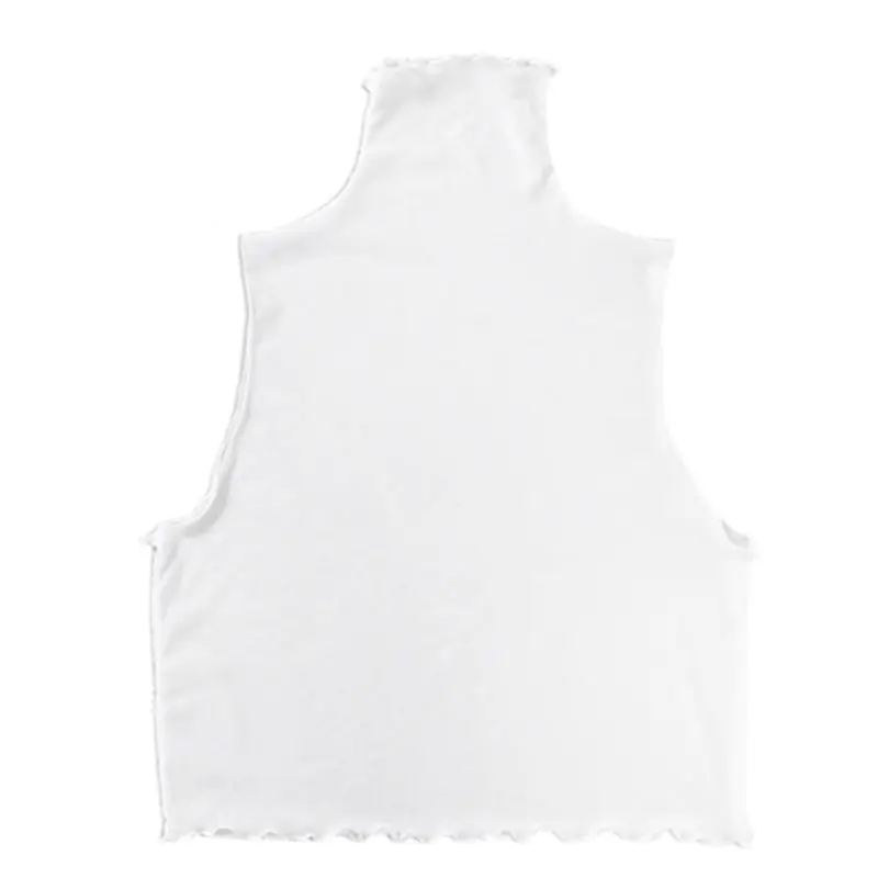 

Korean Women Girls Pleated Turtleneck False Collar Pullover Vest Style Crop Top Sheer Mesh Ruffles Decorative Thin Half-Shirt