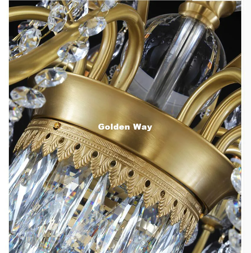 European Style Copper Crystal Chandelier Home Living Room Ceiling Chandeliers Fabric Shade 6-12 Arms AC Hotel Restaurant Lights | Освещение