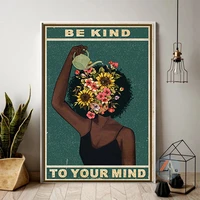 black girl mental health poster mental be kind to your mind positive art prints african woman vintage canvas painting home decor