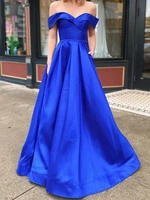 royal blue prom dresses off shoulder long elegant side split stain formal party gowns sweetheart a line evening robe de soiree