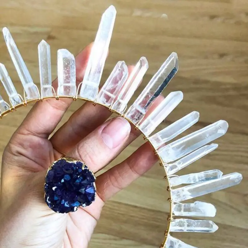 

Boho Bridal Wedding Headband Handmade Clear White Faux Crystal Quartz Hair Hoop