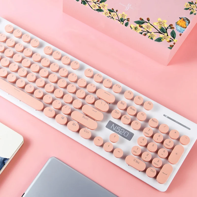 Ретро Проводная игровая клавиатура и беспроводной набор для мыши круглая