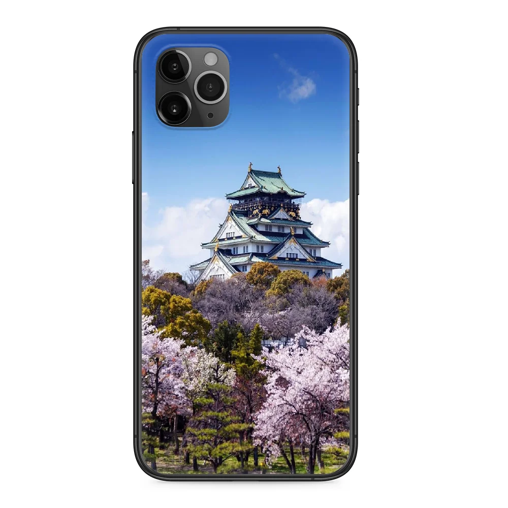 

Romantic Japanese Cherry Blossoms Phone Case cover For Iphone 12 11 8 7 6 5 XR PLUS X XS PRO SE 2020 MAX Mini black hoesjes