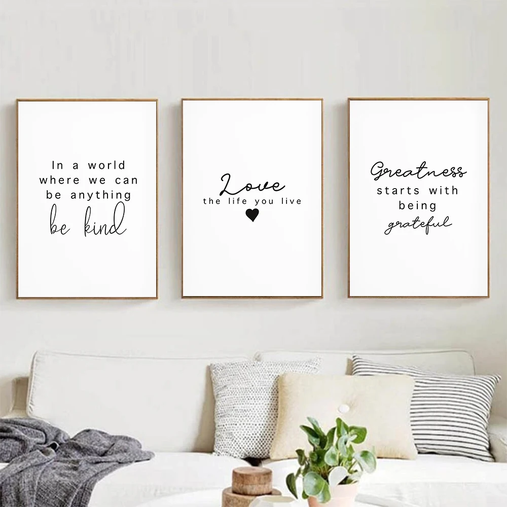 

Black White Quote Poster Grateful Gift Inspirational Canvas Painting Love Life Art Print Nordic Wall Picture Living Room Decor