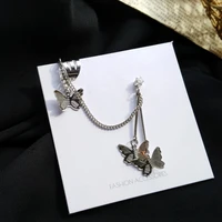 japanese korean butterfly tassel earrings with simple character chain one piece aural line bone clip for female earrings