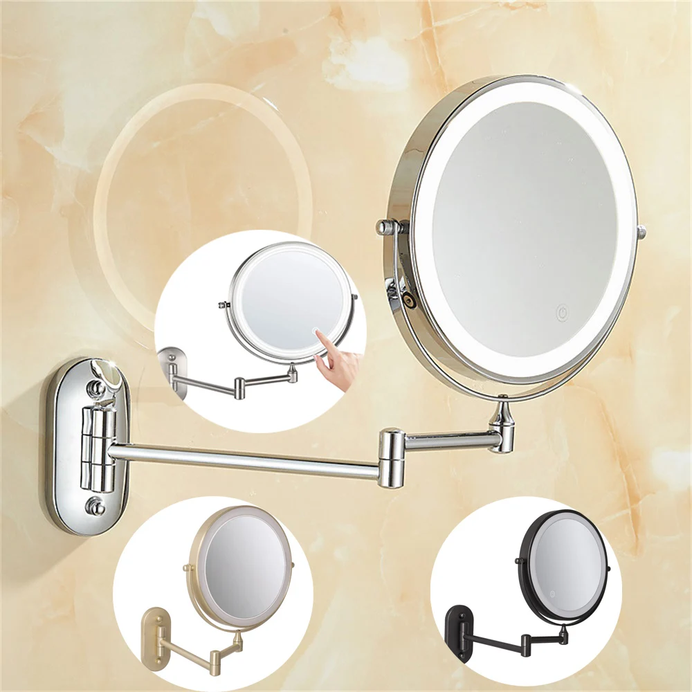 

8 Inch Wall Mounted Makeup Mirror USB Rechargeable LED 3 Color Lights Two Sided Touch Switch Intelligent Cosmetic Mirror