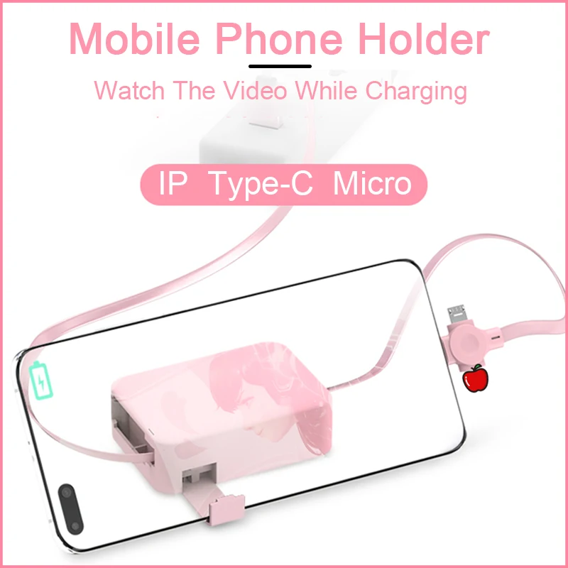 4 в 1 Выдвижной USB Type C Micro кабель для зарядки iPhone 12 11 Pro с подставкой телефона 3 2 и