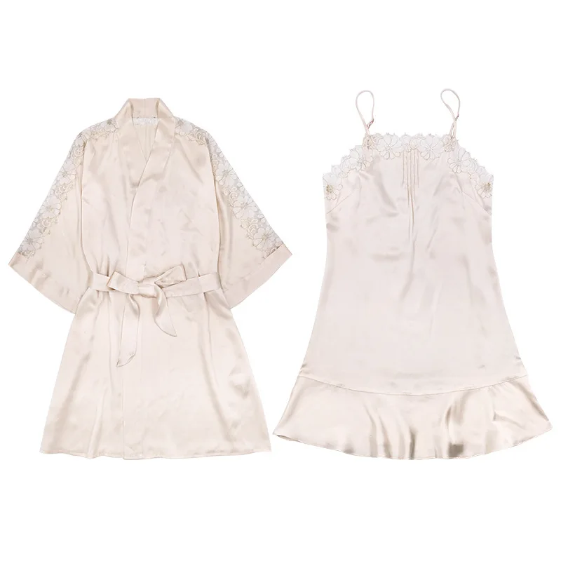 

New Twinset Robe Suit 100% Bride Bridesmaid Wedding Bathorbe Sexy Lace Trim Kimono Bath Gown Casual Loose Sleepwear Set