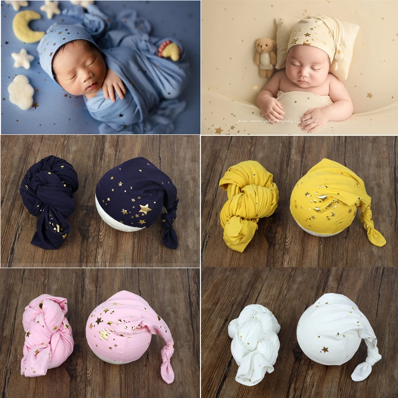 Newborn Photography Props Accessories Stars Hat+Wrap 2Pcs/set Infant Photo Props Studio Baby Photography Clothing Swaddling