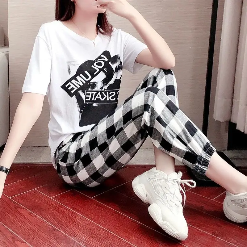 

Two piece summer leisure sports suit thin new women's loose Korean Short Sleeve women's new
