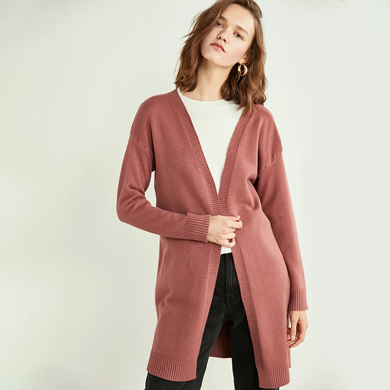 Зимний женский кашемировый длинный кардиган свитер Осеннее Модное теплое пальто
